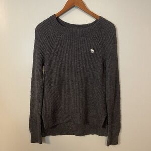 Abercrombie & Fitch Pullover Sweater Womens M Gray Knit Cotton Moose‎ Logo